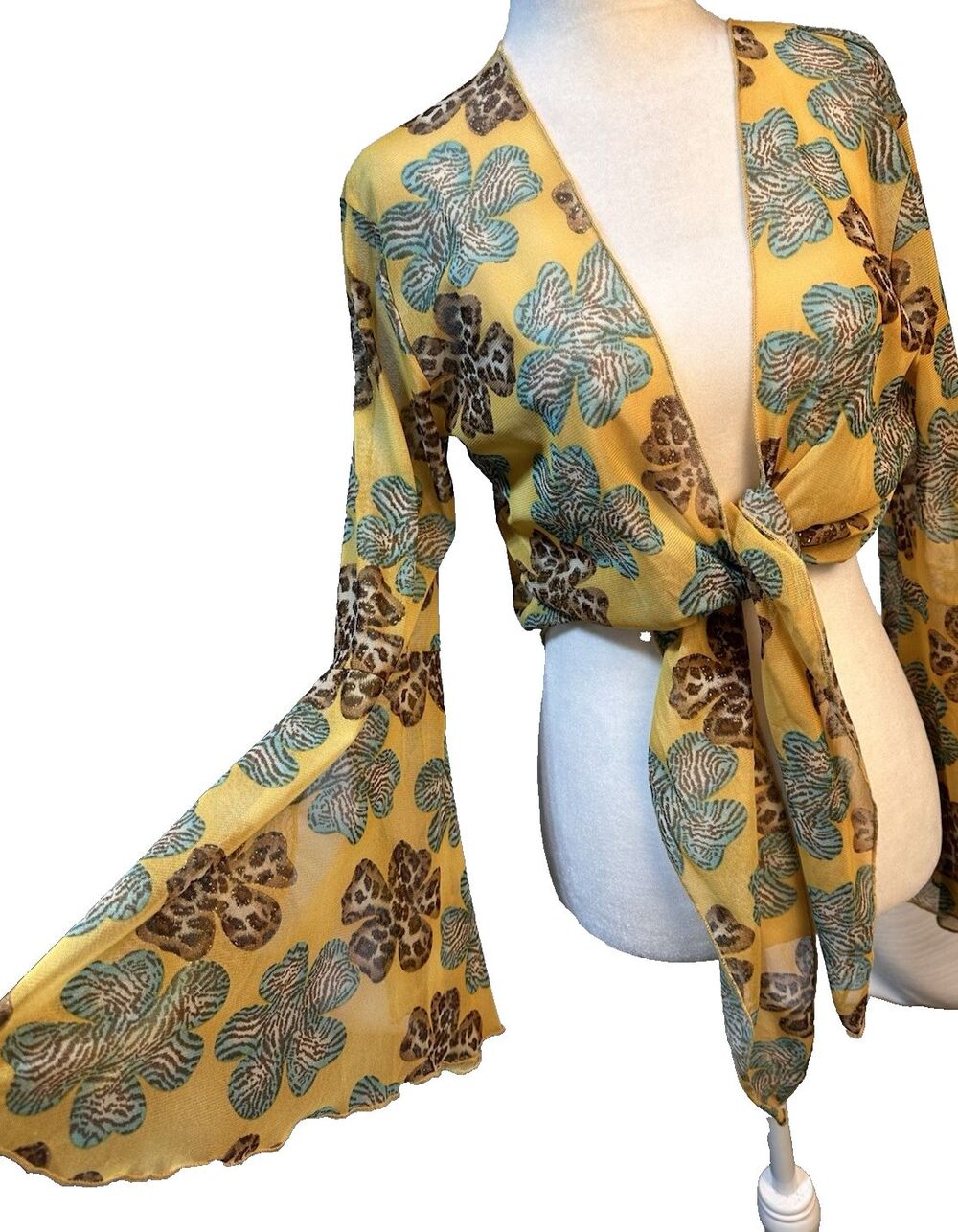 Endless Sun Sheer Floral Wrap Flared Sleeves Boho Fairy core Festival Size M/L
